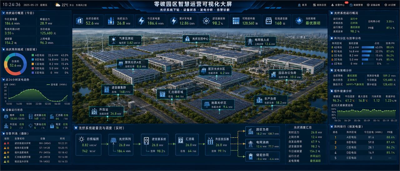 北京泓珊科技有限公司零碳园区智慧运营可视化大屏真实案例界面